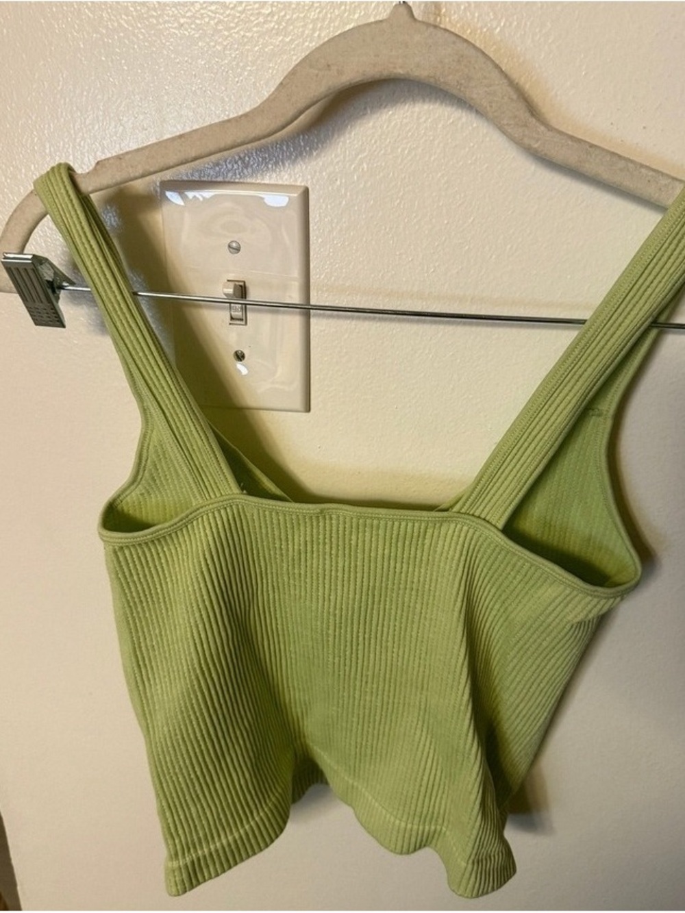 Ribbed Square-Neck Cropped Tank Top - Light Green